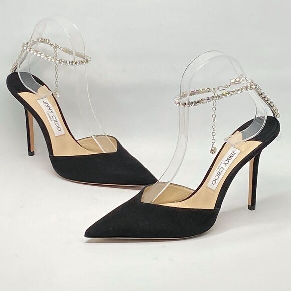Jimmy Choo Black Suede Pumps with Crystal Embellishment size 38.5 - Picture 5 of 16